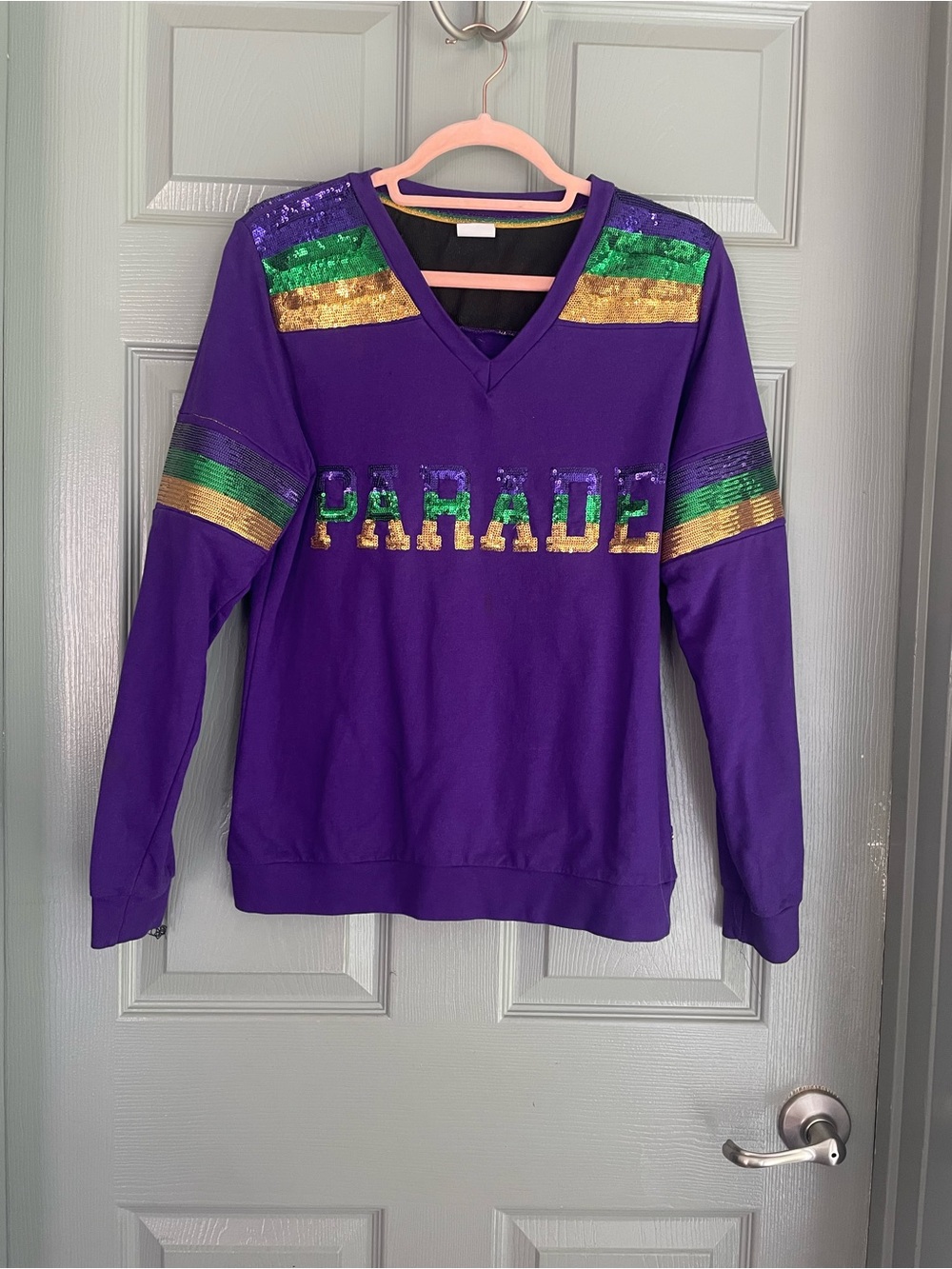 Purple Sequin Mardi Gras 'Parade' V-Neck Women's Sweater